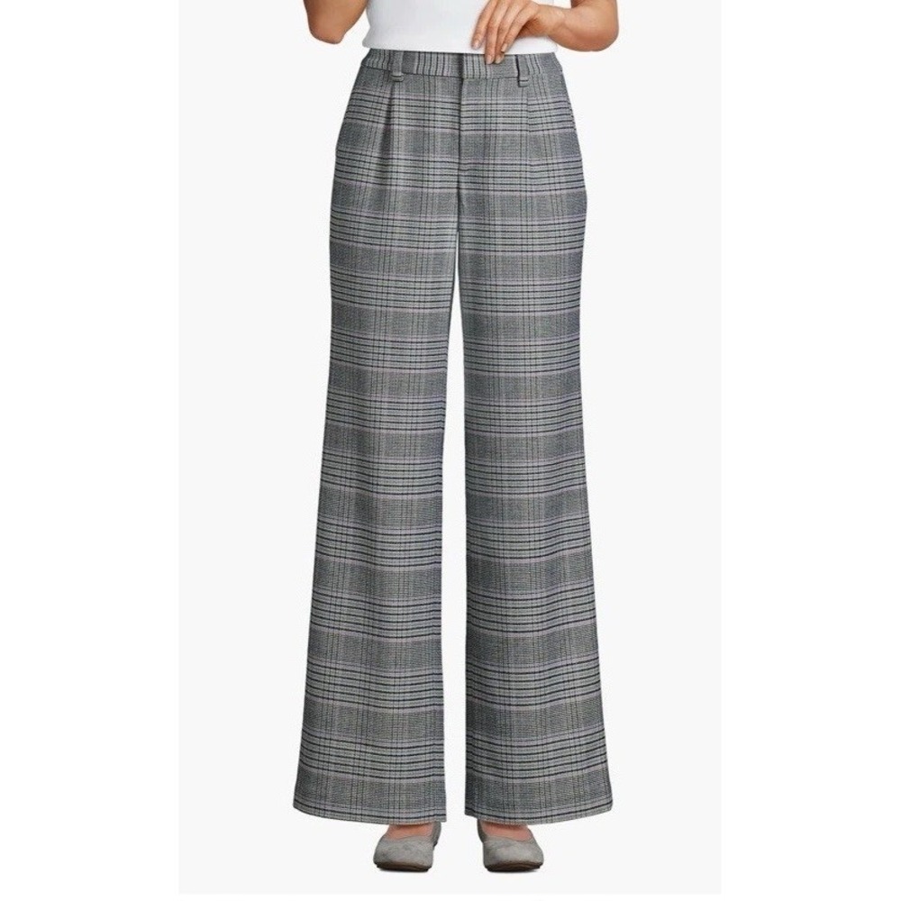 Lands' End Women 12 Brushed Flannel High Rise Pleated Wide Leg Dress Pants Plaid